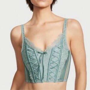 Victorias Secret Dream Angels Teal Blue Lace Up Corset